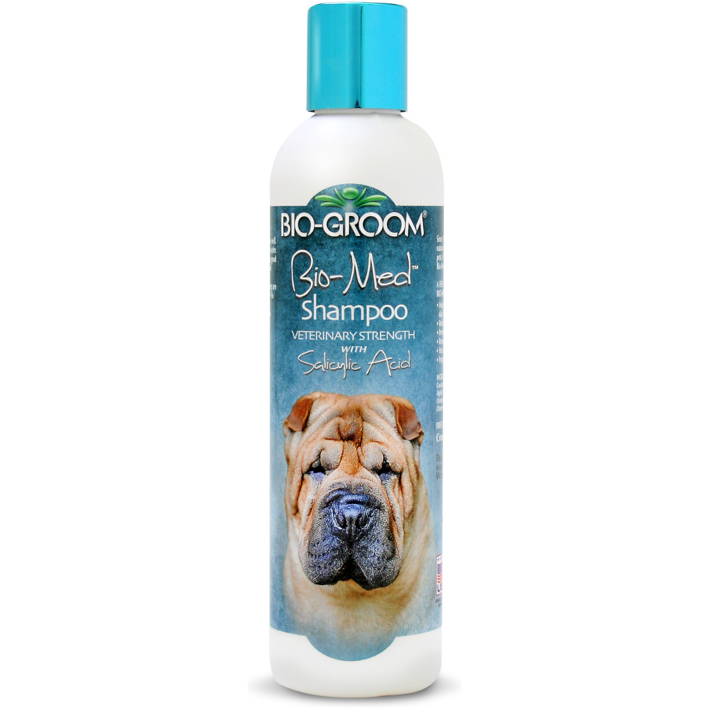 An image of Bio-Groom's Bio-Med, medicated dog shampoo in an 8-ounce bottle.